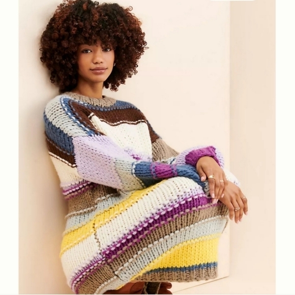 Callahan Paz Oversized Sweater Dress Size Large Stripped Multi Color N… - Picture 2 of 8
